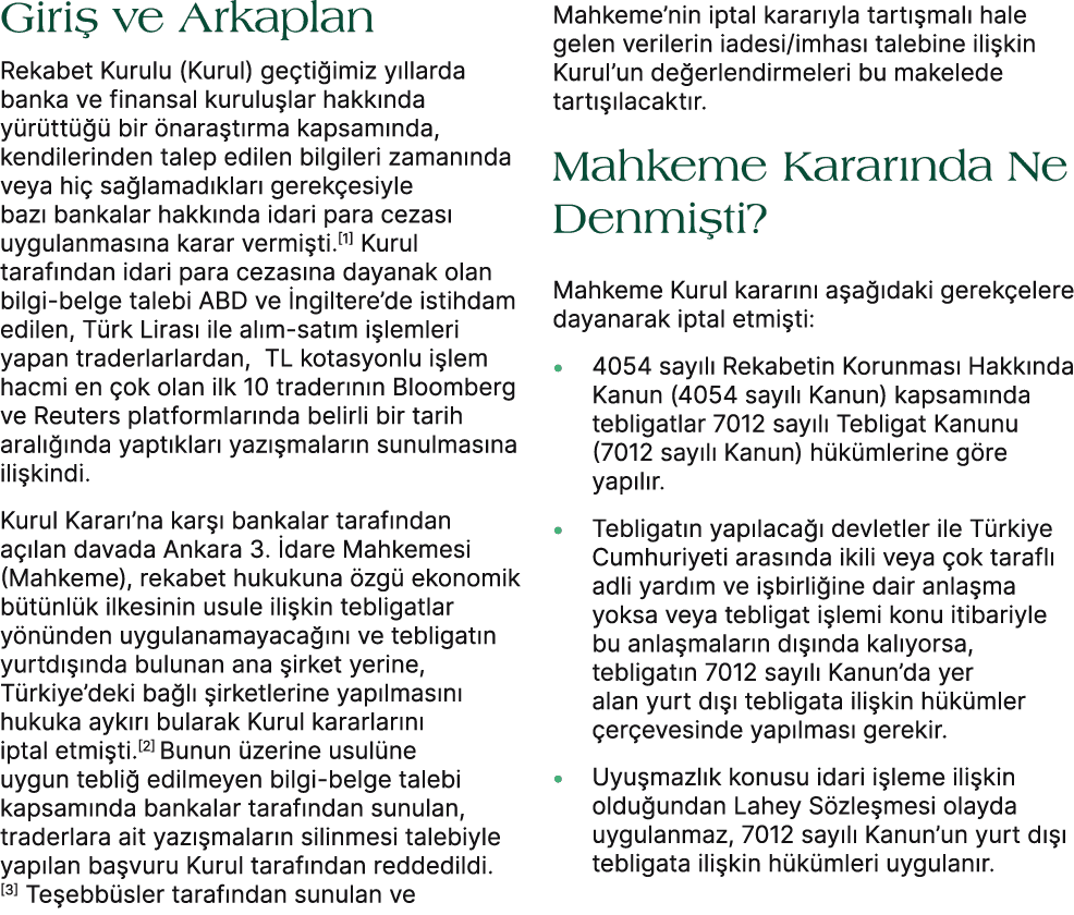 Giri ve Arkaplan Rekabet Kurulu (Kurul) ge ti imiz y llarda banka ve finansal kurulu lar hakk nda y r tt    bir  nar...