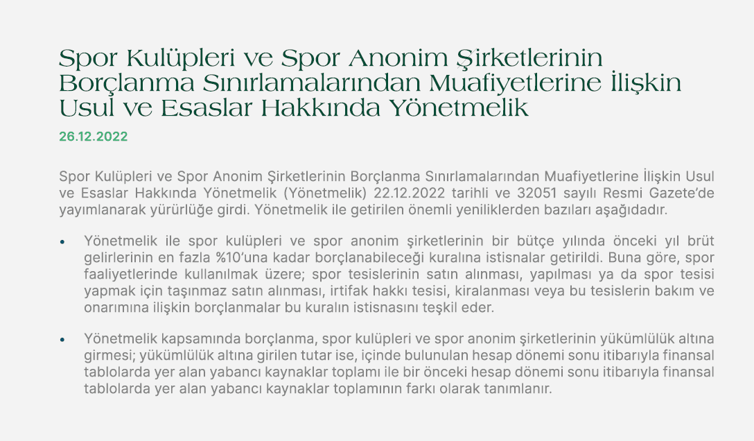Spor Kul pleri ve Spor Anonim irketlerinin Bor lanma S n rlamalar ndan Muafiyetlerine  li kin Usul ve Esaslar Hakk n...