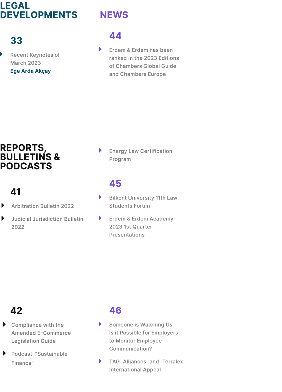 LEGAL DEVELOPMENTS 33 � Recent Keynotes of March 2023 Ege Arda Ak ay REPORTS, BULLETINS & PODCASTS 41 � Arbitration B...