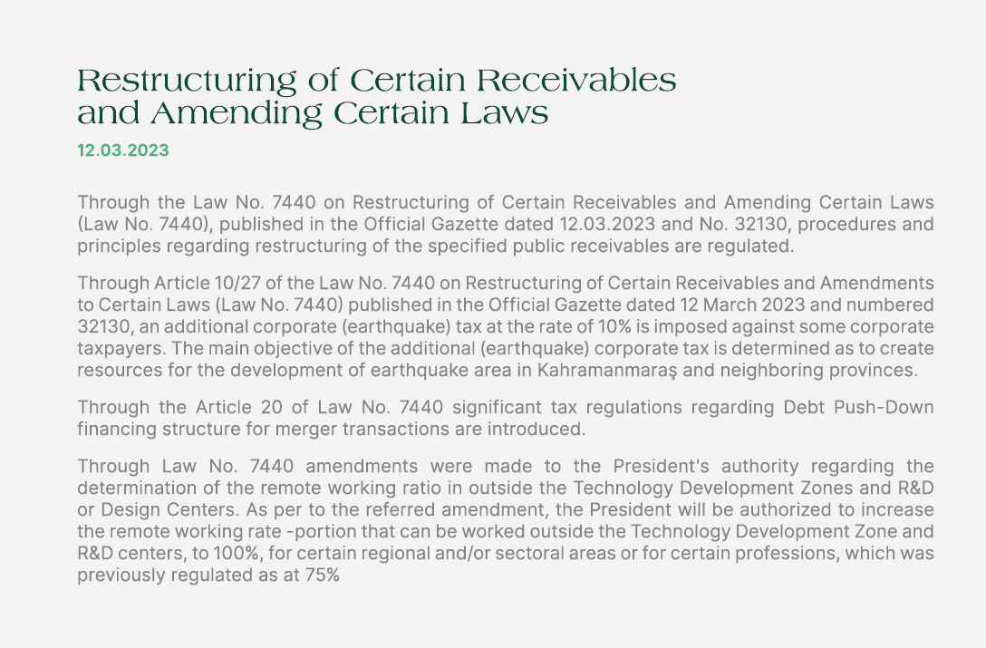 Restructuring of Certain Receivables and Amending Certain Laws 12.03.2023 Through the Law No. 7440 on Restructuring o...