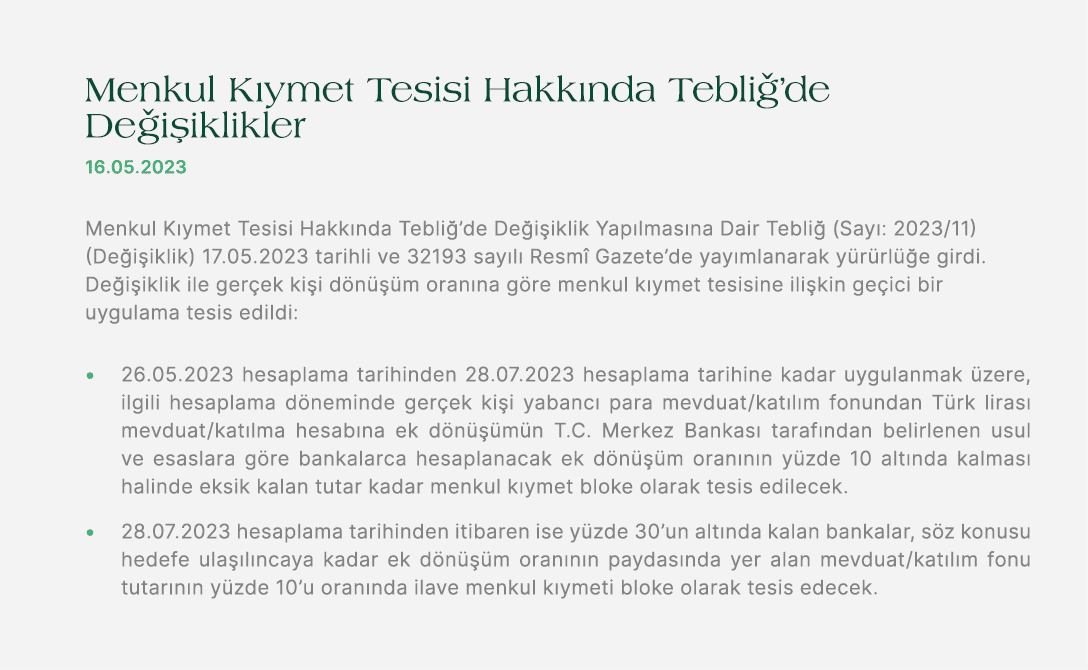 Menkul K ymet Tesisi Hakk nda Tebli ’de De i iklikler 16.05.2023 Menkul K ymet Tesisi Hakk nda Tebli ’de De i iklik Y...