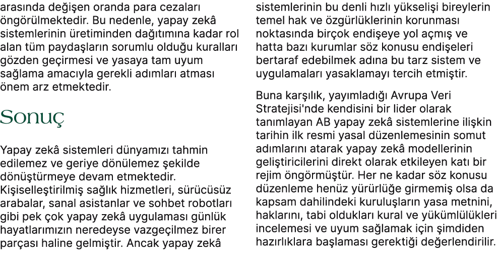 aras nda de i en oranda para cezalar  ng r lmektedir. Bu nedenle, yapay zek  sistemlerinin  retiminden da  t m na ka...