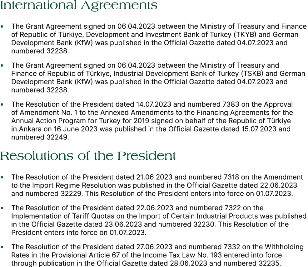 International Agreements • The Grant Agreement signed on 06.04.2023 between the Ministry of Treasury and Finance of R...