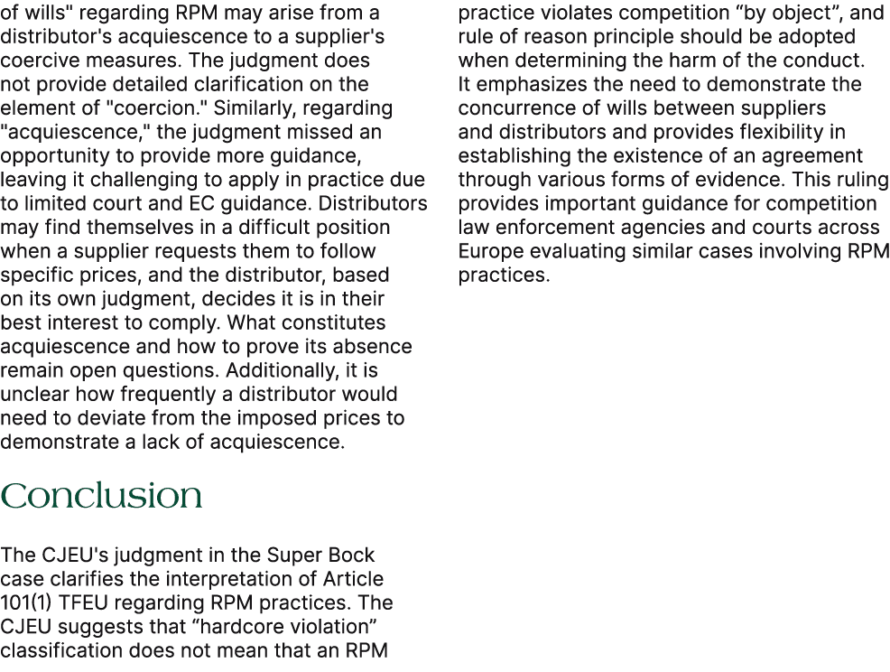 of wills\“ regarding RPM may arise from a distributor's acquiescence to a supplier's coercive measures. The judgment ...