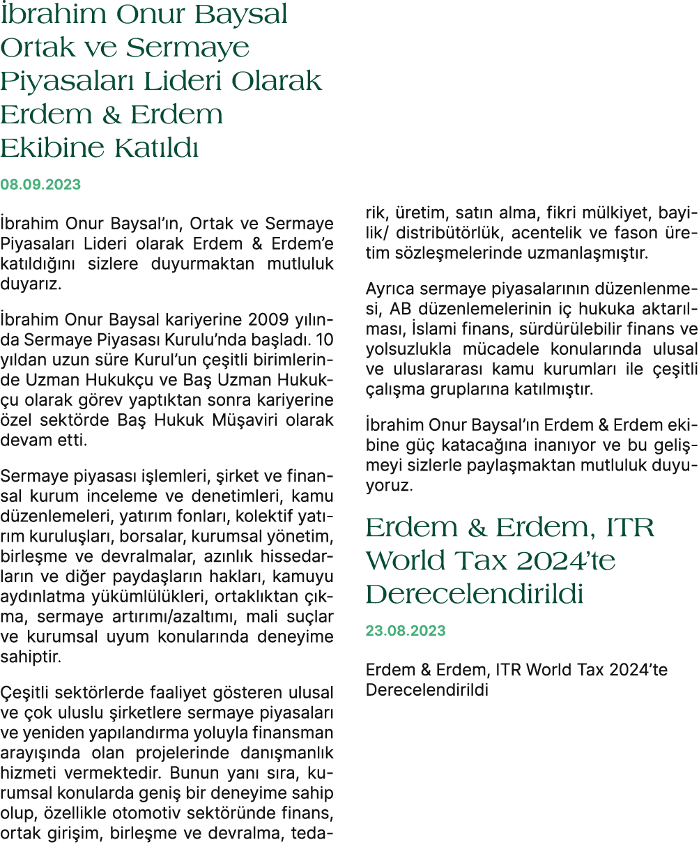 brahim Onur Baysal Ortak ve Sermaye Piyasalar Lideri Olarak Erdem & Erdem Ekibine Kat ld  08.09.2023  brahim Onur B...
