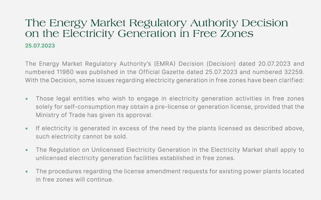 The Energy Market Regulatory Authority Decision on the Electricity Generation in Free Zones 25.07.2023 The Energy Mar...