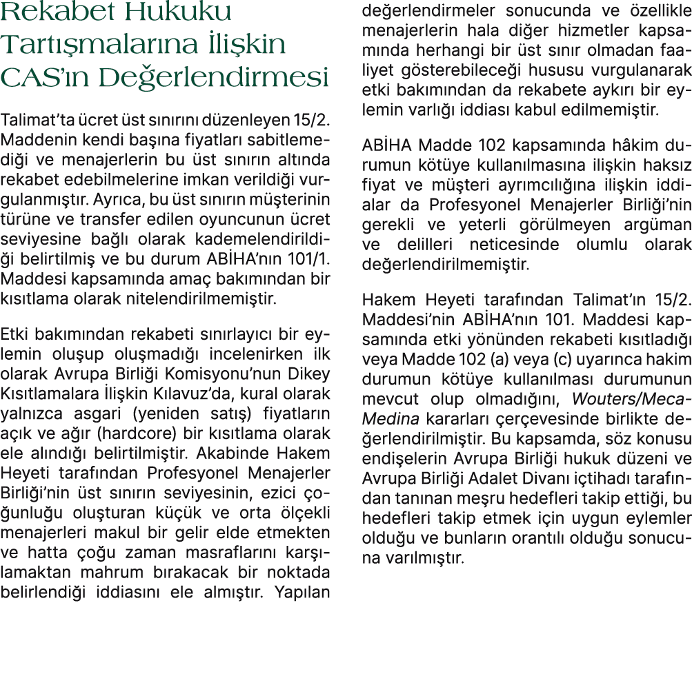 Rekabet Hukuku Tart malar na  li kin CAS’ n De erlendirmesi Talimat’ta  cret  st s n r n  d zenleyen 15/2. Maddenin ...